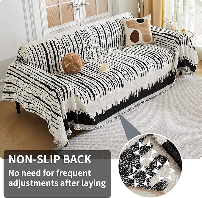 HAOMAIJIA Boho Sofa Covers Couch Covers for 3 Cushion Couch Sofa Pet Friendly Soft Thick Non Slip Couch Cover for Dogs Washable Sectional Couch Covers L Shape Furniture Protecto (XF-Black, 71"x118")
