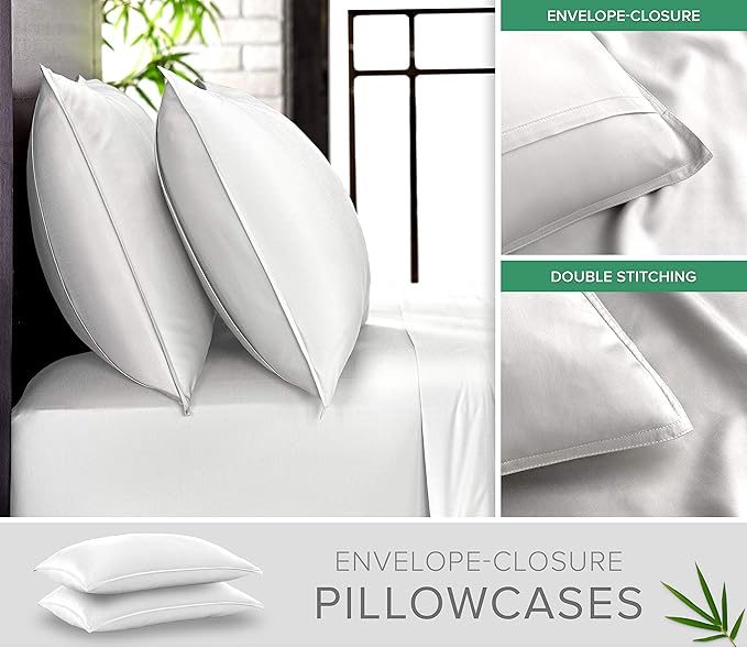 Full Sheets by Pure Bamboo, Genuine 100% Organic Viscose Derived from Bamboo Bed Sheet Set, Luxuriously Soft & Cooling, Double Stitching, Lifetime Quality Promise (Full, White)