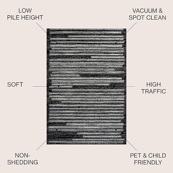 JONATHAN Y Khalil Modern Berber Stripe Black/Cream Indoor Area Rug, 4x6, Contemporary, Bohemian, Easy-Cleaning for Living Room, Bedroom, Kitchen, Pet Friendly, Non-Shedding (MOH207F-4)