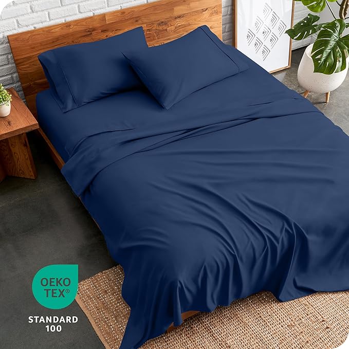 Bare Home Twin XL Sheet Set - College Dorm Size - Luxury 1800 Ultra-Soft Microfiber Twin Extra Long Bed Sheets - Deep Pockets - Easy Fit - Extra Soft - 3 Piece Set - Bed Sheets (Twin XL, Dark Blue)