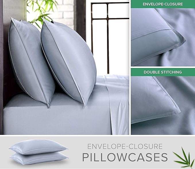 Full Sheets by Pure Bamboo, Genuine 100% Organic Viscose Derived from Bamboo Bed Sheet Set, Luxuriously Soft & Cooling, Double Stitching, Lifetime Quality Promise (Full, Sterling Blue)