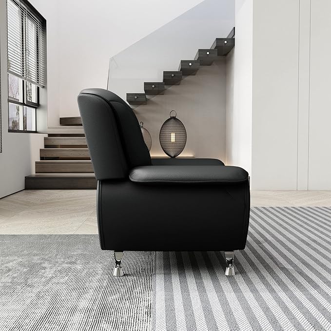 Container Furniture Direct Michael Modern Faux Leather Upholstered Stainless Steel Legs Living Room, Chair, Black