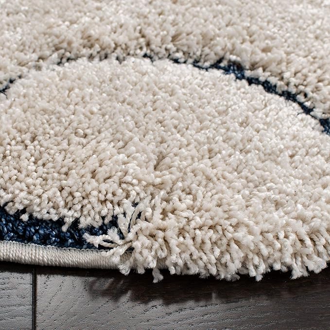 SAFAVIEH Florida Shag Collection Area Rug - 6'7" Round, Cream & Blue, Scroll Design, Non-Shedding & Easy Care, 1.2-inch Thick Ideal for High Traffic Areas in Living Room, Bedroom (SG455-1165)