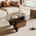 Honyee Morden Rounded Coffee Table, 30.7" x 30.7" x 16.1" Tempered Glass Top for Living Room, Color: Walnut