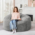 HABUTWAY 4FT Bean Bag Chair, 4' Large Bean Bag Chairs for Adults with Removable Stripe Plush Cover, Memory Foam Beanbag Chair for Living Room Bedroom Dorm (Grey)