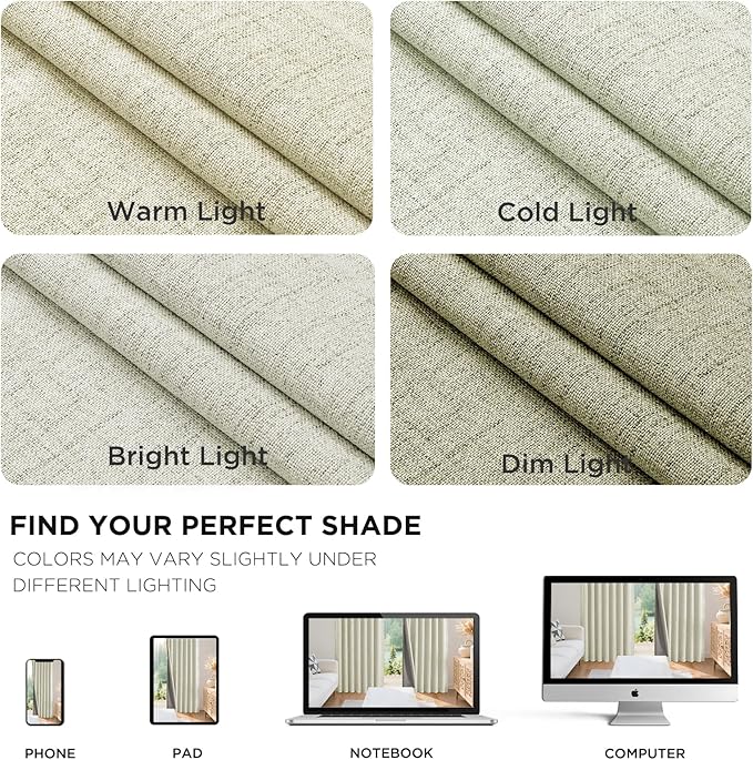 Joydeco 100% Blackout Curtains for Bedroom - Natural Linen Curtains 66" W x 96" L Long, Thermal Insulated 2 Panels Light Beige. Room Darkening Light Blocking Drapes for Living Room