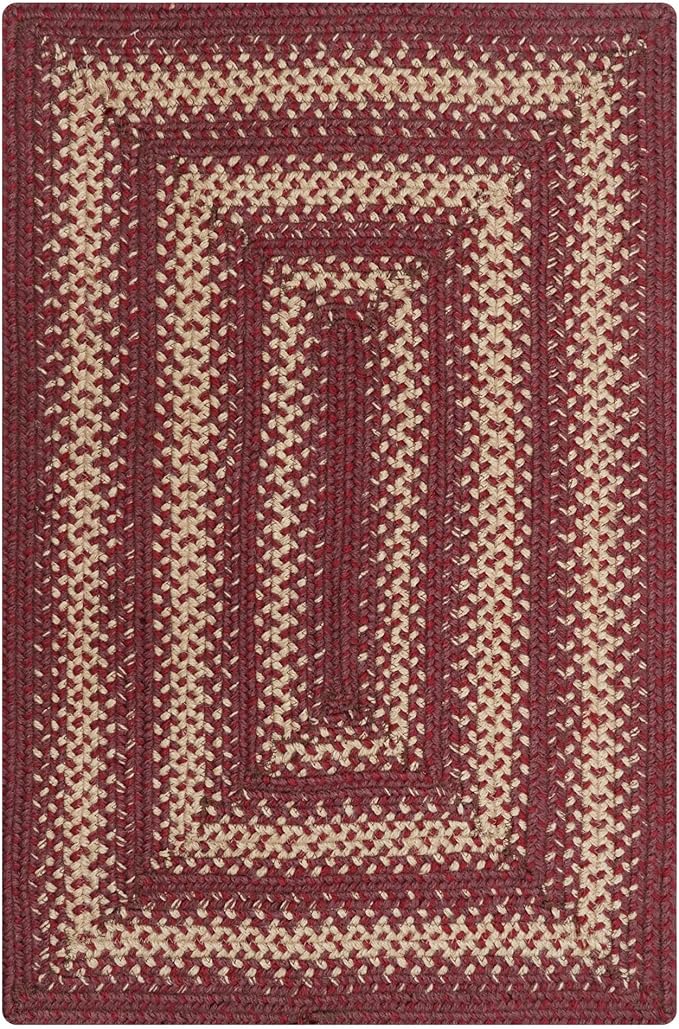 Homespice Autumn Maple Burgundy and Tan Braided Area Rugs, Jute, 5x8' Rectangle - Rustic Primitive Decor for Dining Room, Bedroom, Everywhere