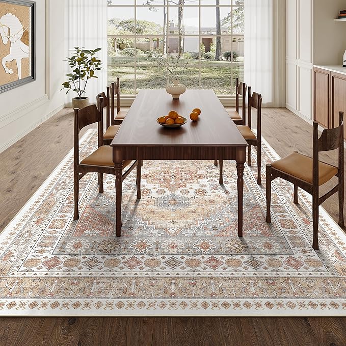 zesthome 5x7 Area Rugs - Ultra-Thin Washble Rug, Stain Resistant Anti Slip Backing Rugs for Living Room,Bedroom, Vintage Home Decor Area Rug (Orange,5'x7')
