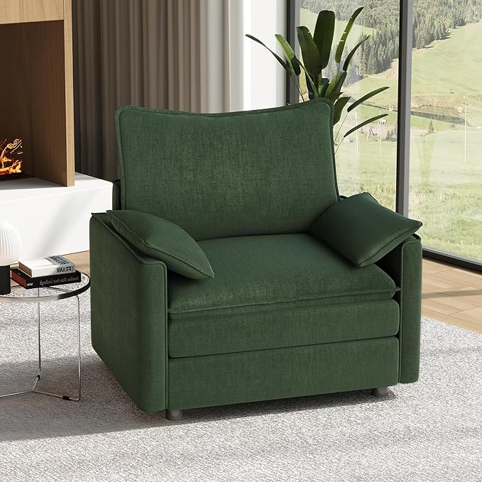 Vesgantti 40" Single Seat Sofa, Comfy Cloud Couch Deep Seat Upholstered Couch Chenille Modern Sofa with Armrest Pillow, Easy Assembly for Living Room, Bedroom and Apartment, Green