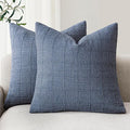 Foindtower Set of 2 Decorative Linen Check Throw Pillow Covers Neutral Farmhouse Vintage Cushion Covers Modern Coastal Boho Home Decor for Sofa Chair Couch Bedroom Living Room Outdoor,26×26 Inch,Blue