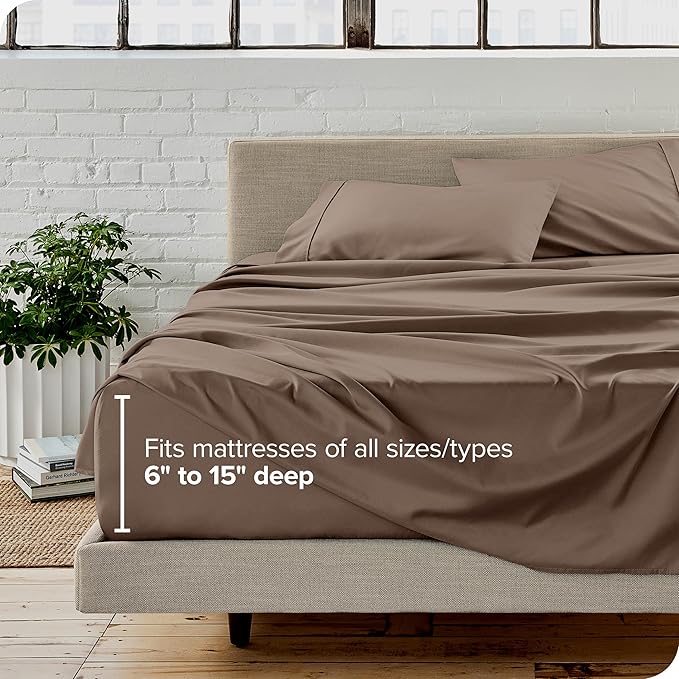 Bare Home Short Queen Sheet Set - 1800 Ultra-Soft Microfiber - Double Brushed - Deep Pockets - Easy Fit - 4 Piece Set - Bed Sheets (Short Queen, Taupe)