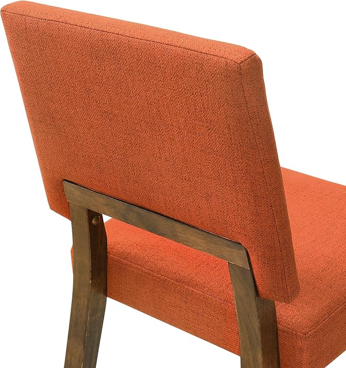 Armen Living Channell Mid Century Modern 6 Piece Walnut Wood Dining Table Set with Bench in Orange Fabric