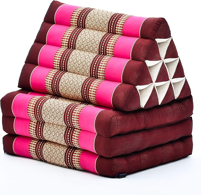 Leewadee - Comfortable Japanese Floor Mattress Used As Thai Floor Bed with Triangle Cushion, Futon Mattress Or Thai Massage Mat, 67 x 21 inches, Auburn Pink