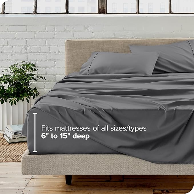 Bare Home Short Queen Sheet Set - 1800 Ultra-Soft Microfiber - Double Brushed - Deep Pockets - Easy Fit - 4 Piece Set - Bed Sheets (Short Queen, Grey)