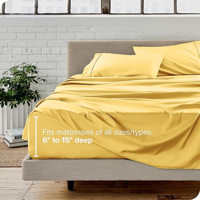 Bare Home Split Head Flex King Sheet Set - 1800 Ultra-Soft Microfiber Bed Sheets - Double Brushed - Deep Pockets - Easy Fit 4 Piece Set - FlexTop King Bedding (Split Head Flex King, Lemon Drop)