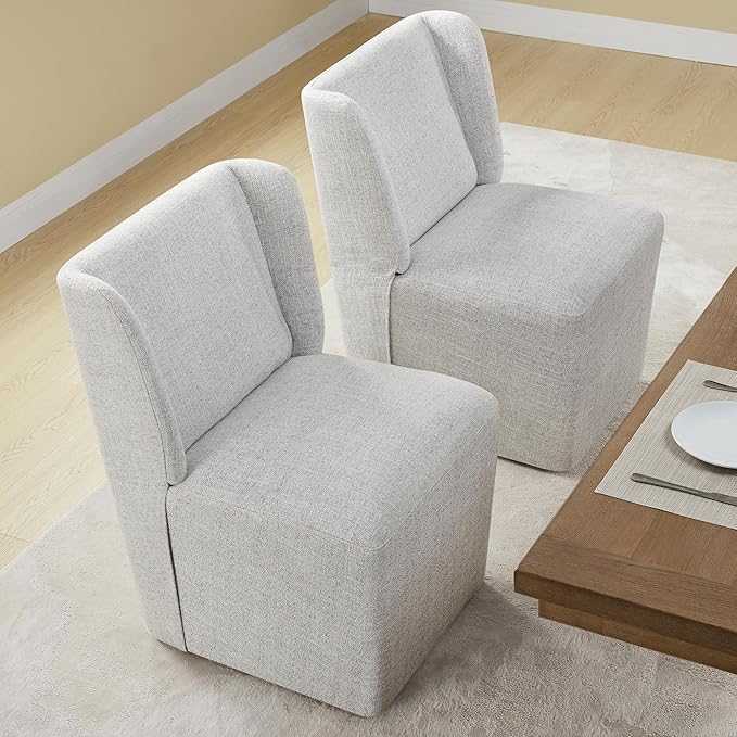 Upholstered Dining Chair with Casters Wingback Modern Side Armless Deskchair with Rollers for Diningroom Bedroom Livingroom Reading Room,Light Grey,1 Box