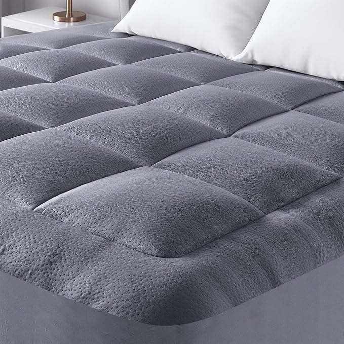 Ultra Soft Queen Size Mattress Topper - Viscose Made from Bamboo Pillow Top Mattress Pad for Back Pain Relief - Naturally Cooling for Hot Sleepers, Grey