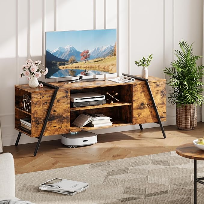 GAOMON TV Stand for 65 60 55 50 Inch TV, 55" Mid Century Modern Entertainment Center with Adjustable Open Shelves & Metal Legs, Industrial Media Console Table for Living Room, Rustic