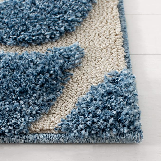 SAFAVIEH Florida Shag Collection Area Rug - 6'7" Square, Light Blue & Cream, Scroll Design, Non-Shedding & Easy Care, 1.2-inch Thick Ideal for High Traffic Areas in Living Room, Bedroom (SG455-6011)