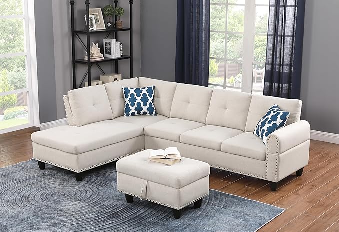 Halibur Sectional Sofa or Couch with Ottoman for Living Room, Apartment, Bedroom, Office