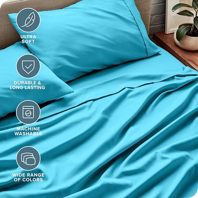 Bare Home Split Head Flex King Sheet Set - 1800 Ultra-Soft Microfiber Bed Sheets - Double Brushed - Deep Pockets - Easy Fit - 4 Piece Set - FlexTop King Bedding (Split Head Flex King, Aqua)