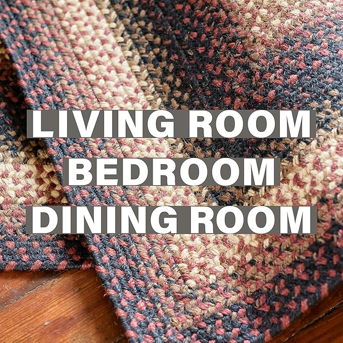 Homespice Prescott Jute Oval Woven Rug 4x6' - Primitive Red and Black Rugs for Bedroom and Living Room