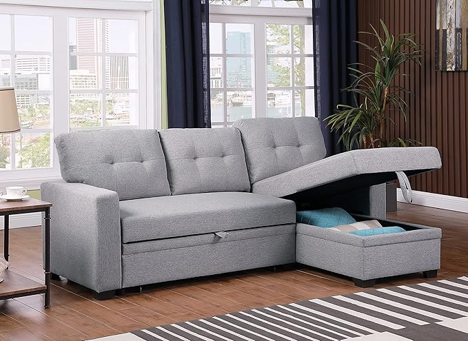 Devion Furniture Philly 4-in-1 Convertible L Shaped Couch with Pull Out Bed and Storage, Sectional Sleeper Sofa with Reversible Chaise for Living Room, Apartment, Bedroom, Office