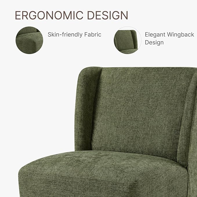 Upholstered Dining Chair with Casters Wingback Modern Side Armless Deskchair with Rollers for Diningroom Bedroom Livingroom Reading Room,Green,4 Box