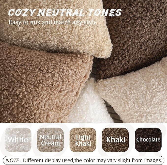 Foindtower 2 Pieces 16x16 Inch Neutral Cream, Faux Fur Throw Pillow Cover Accent Sherpa Pillow Fuzzy Soft Pillowcases Sheepskin Decorative Fleece Cushion Case for Bed Couch Living Room