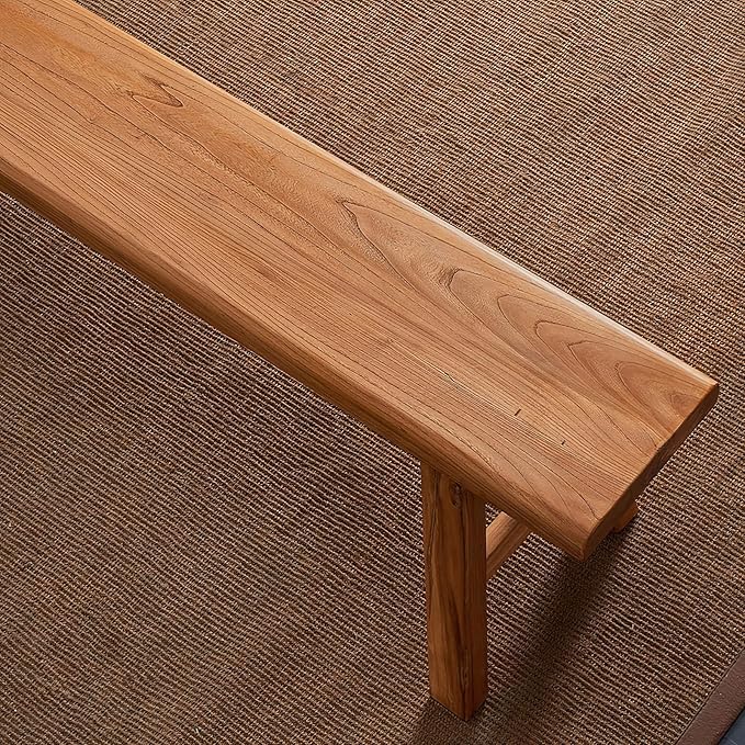 Farmhouse Wood Bench Indoor - 63Inch entryway Bench, Natural Solid Wood, Durable and Sturdy, Suitable for Dining Room, Bedroom, Porch and Other Narrow Spaces