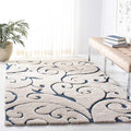 SAFAVIEH Florida Shag Collection Accent Rug - 3'3" x 5'3", Cream & Blue, Scroll, Non-Shedding & Easy Care, 1.2-inch Thick Ideal for High Traffic Areas in Entryway, Living Room, Bedroom (SG455-1165)