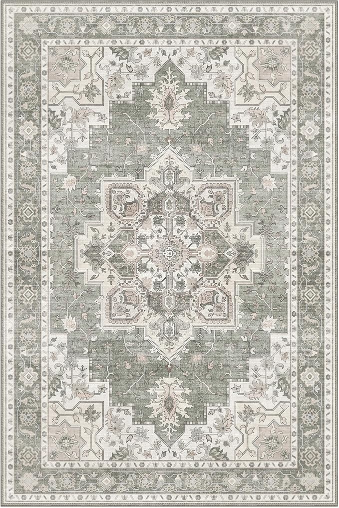 GENIMO 5x8 Area Rugs for Living Room, Machine Washable Low Pile Rugs, Chenille Non Alip Vintage Rug for Bedroom, Dining Room, Home Office, Moonlight