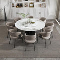 Ball & Cast 9-Piece Dining Set,Faux Marble Table with Detachable Rotating Tray & 8 PU Leather Chairs,Modern Kitchen Dining Room Table Set w/Stainless Steel Base,for Restaurant & Home,Grey