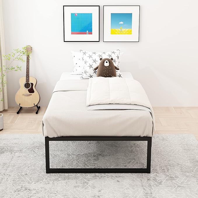 16 Inch Twin Size Bed Frames Heavy Duty Metal Twin Platform Bed Frame No Box Spring Needed, Noise Free, Easy Assembly, Black