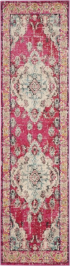 SAFAVIEH Monaco Collection Runner Rug - 2'2" x 6', Pink & Multi, Boho Chic Medallion Distressed Design, Non-Shedding & Easy Care, Ideal for High Traffic Areas in Living Room, Bedroom (MNC243D)