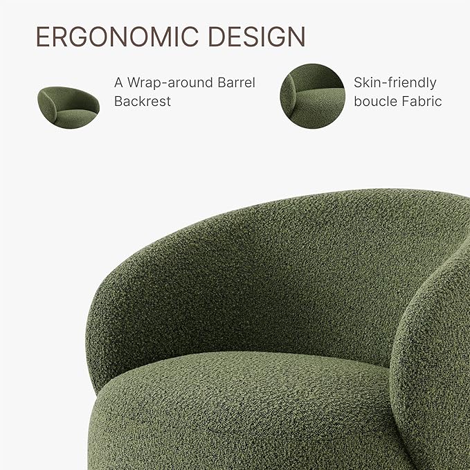 Swivel Accent Chair Round Barrel Armchair Upholstered Performance Fabric for Living Room Bedroom Waitingroom,2 Box,Moss Green