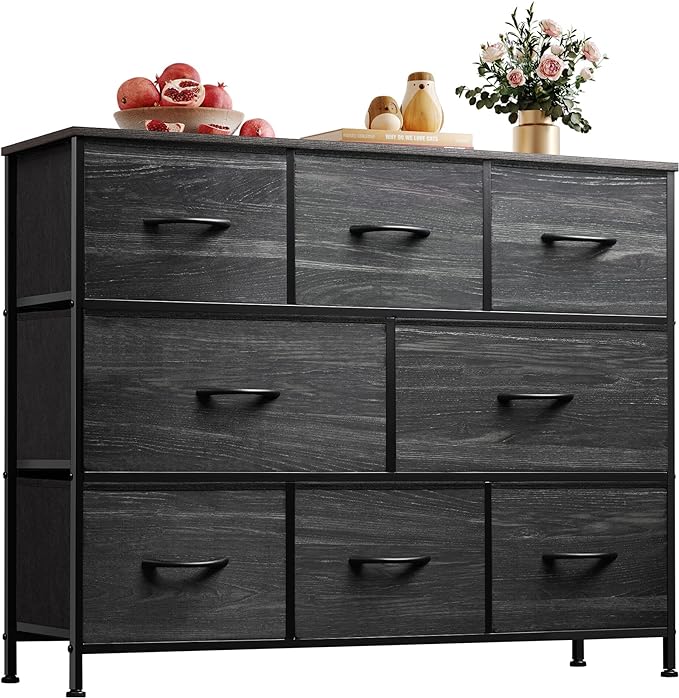 WLIVE 8 Drawer Dresser for Bedroom, Fabric Black Dresser with Large Storage Drawer Unit for Entryway, Chest of Drawers for Living Room