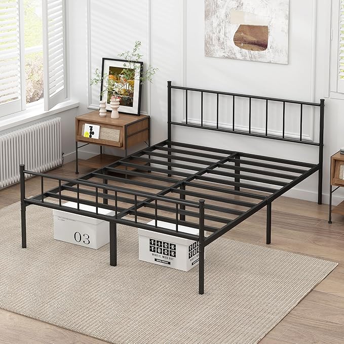 King Bed Frame-Classic Metal Platform Bed Frame,Mattress Foundation with Steel Slat Support,Under Foundation Storage,No Box Spring Needed, Easy Assembly, King Size