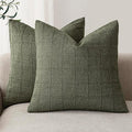 Foindtower Set of 2 Decorative Linen Check Throw Pillow Covers Neutral Farmhouse Vintage Cushion Covers Modern Boho Home Decor for Sofa Chair Couch Bedroom Living Room Outdoor,22×22 Inch,Olive Green