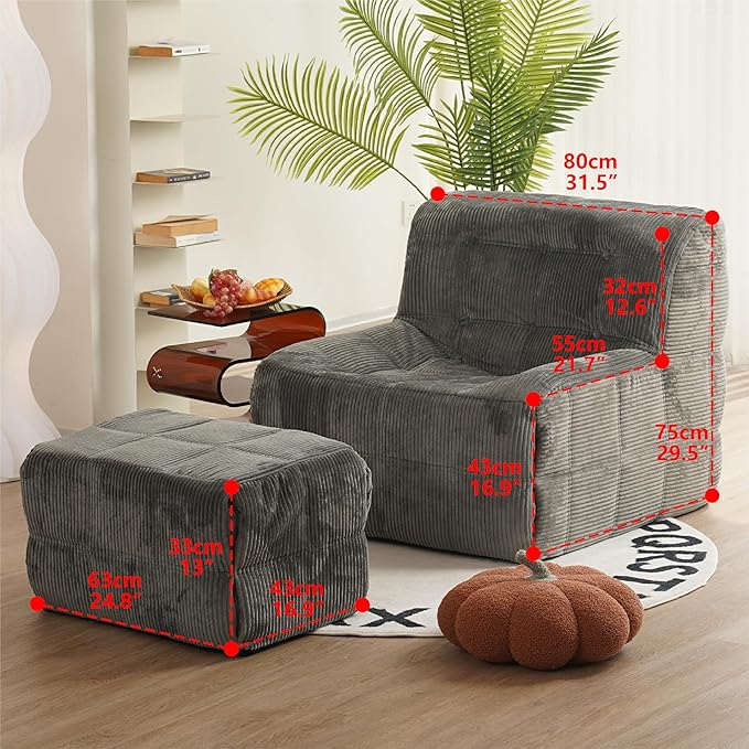 N&V CUBICUS Single Seated Foam Sofa, Armless Floor Sofa with Matching Ottoman, All New Hybrid Foam Design (Frost Gray)