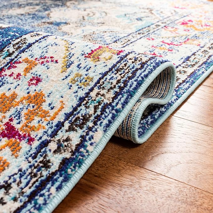 SAFAVIEH Monaco Collection X-Large Area Rug - 11' x 15', Navy & Light Blue, Medallion Distressed Design, Non-Shedding & Easy Care, Ideal for High Traffic Areas in Living Room, Bedroom (MNC243N)