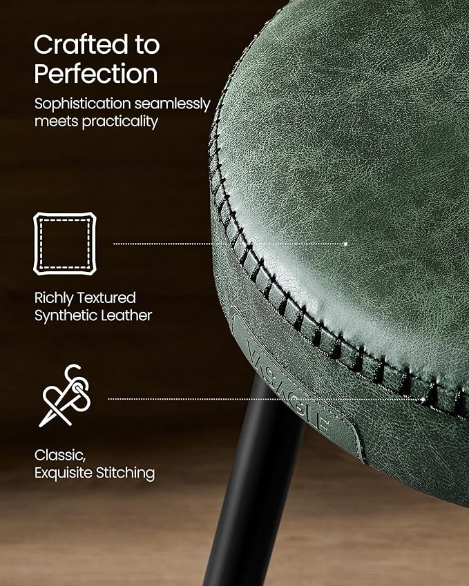 VASAGLE EKHO Collection - Bar Stools Set of 2, Bar Height Bar Stools, Kitchen Counter Stools, Mid-Century Modern Backless Counter Stools, 30-Inch Tall, Kitchen Island Home Bar, Forest Green