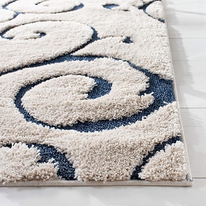 SAFAVIEH Florida Shag Collection Area Rug - 5'3" x 7'6", Cream & Blue, Scroll Design, Non-Shedding & Easy Care, 1.2-inch Thick Ideal for High Traffic Areas in Living Room, Bedroom (SG455-1165)
