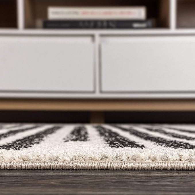 JONATHAN Y Khalil Modern Berber Stripe Cream/Black Indoor Area Rug, 8x10, Contemporary, Bohemian, Easy-Cleaning for Living Room, Bedroom, Kitchen, Pet Friendly, Non-Shedding (MOH207A-8)