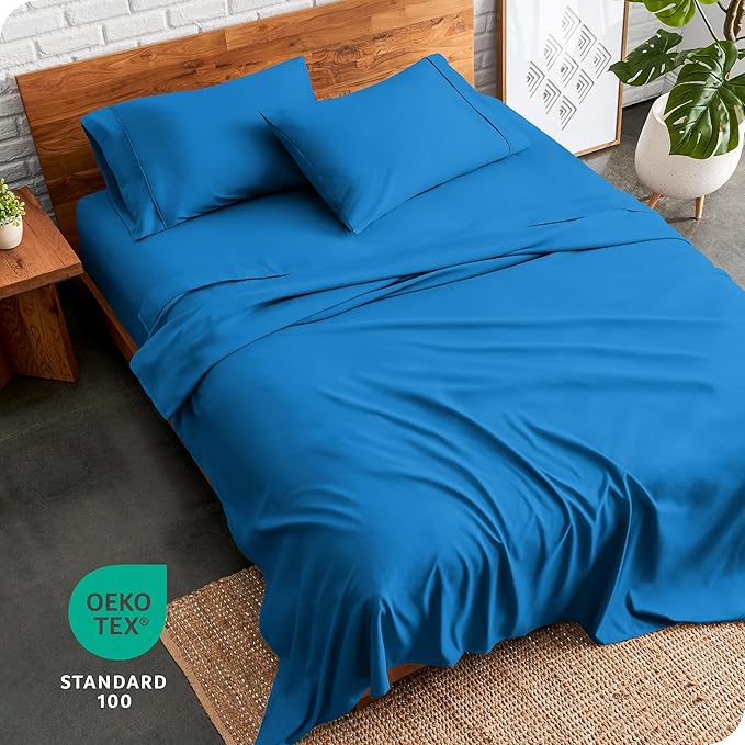 Bare Home Split Head Flex King Sheet Set - 1800 Ultra-Soft Microfiber Bed Sheets - Double Brushed Deep Pockets Easy Fit - 4 Piece Set - FlexTop King Bedding Sheets (Split Head Flex King, Medium Blue)