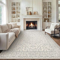 GENIMO 10x14 Area Rugs for Living Room, Machine Washable Non Slip Vintage Rugs, Low Pile Lightweight Chenille Print Rug for Bedroom, Dining Room, Home Office, Beige Line
