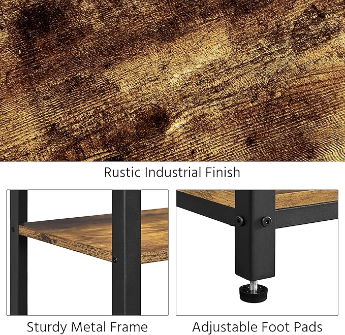 Yaheetech Large 3-Tier Tall End Table, 30 Inches High Side Table with Wooden Shelves & Strong Metal Frame for Living Room Small Space, 12 x 16 x 29.5 inches，Rustic Brown