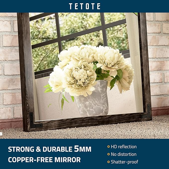 TETOTE 55 x 36 Black Wood Mirror for Bathroom Wall/Bedroom/Living Room/Entryway Farmhouse Rustic Bathroom Vanity Mirror for Over Sink Waterproof (Horizontal/Vertical Mounted)