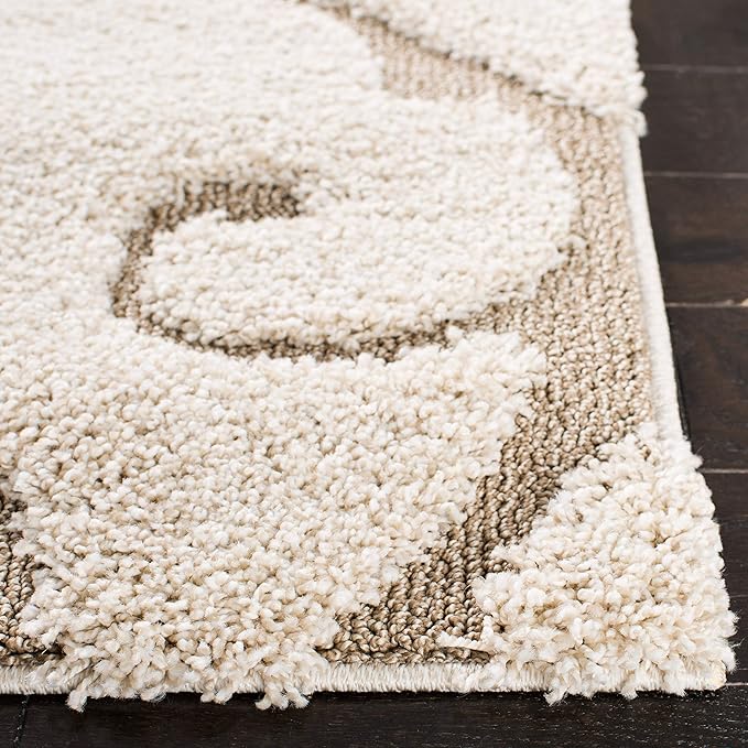 SAFAVIEH Florida Shag Collection Runner Rug - 2'3" x 7', Cream & Beige, Scroll Design, Non-Shedding & Easy Care, 1.2-inch Thick Ideal for High Traffic Areas in Living Room, Bedroom (SG455-1113)