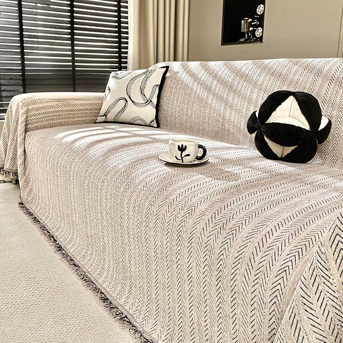 Nobildonna Sofa Cover Washable Soft Thicken Chenille Couch Cover with Tassel,Waterproof Sofa Slipcovers for 2 Cushion Couch,Loveseat,Futon Couch Furniture Protector Pet-Friendly,Brown 71"x102"
